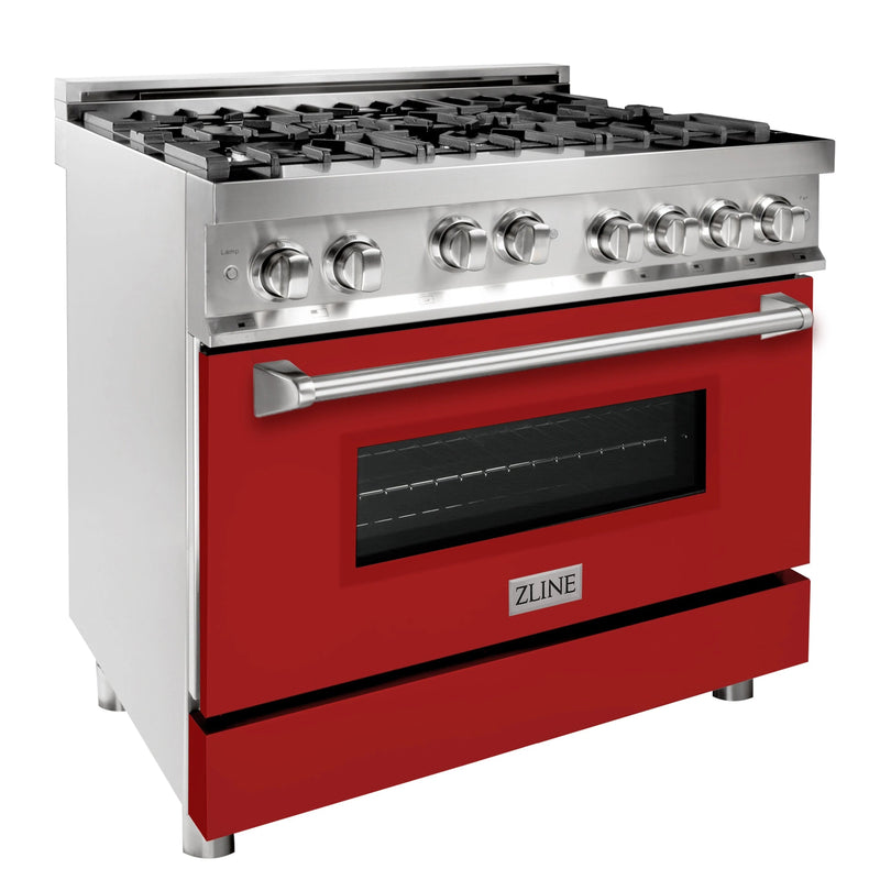 Products ZLINE Appliance Package - 36" Kitchen Package with Stainless Steel Gas Range with Red Matte Door and Convertible Vent Range Hood