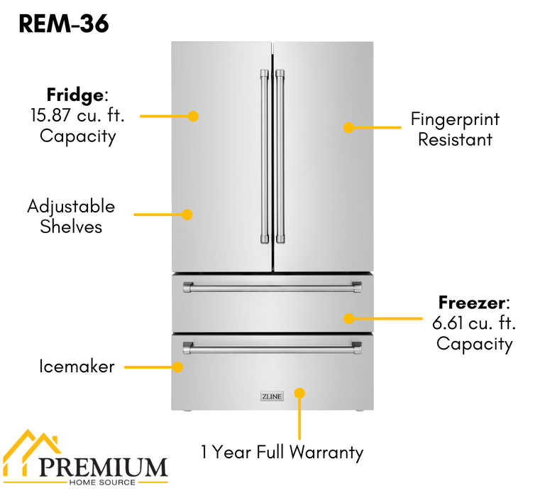 ZLINE Appliance Package - 48 in. Dual Fuel Range, Range Hood, 3 Rack Dishwasher, Refrigerator - 4KPR-RARH48-DWV