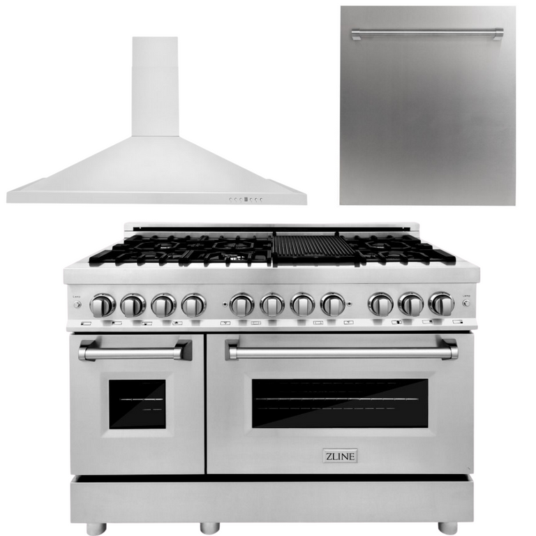 ZLINE Appliance Package - 48 in. Dual Fuel Range, Range Hood, Dishwasher 