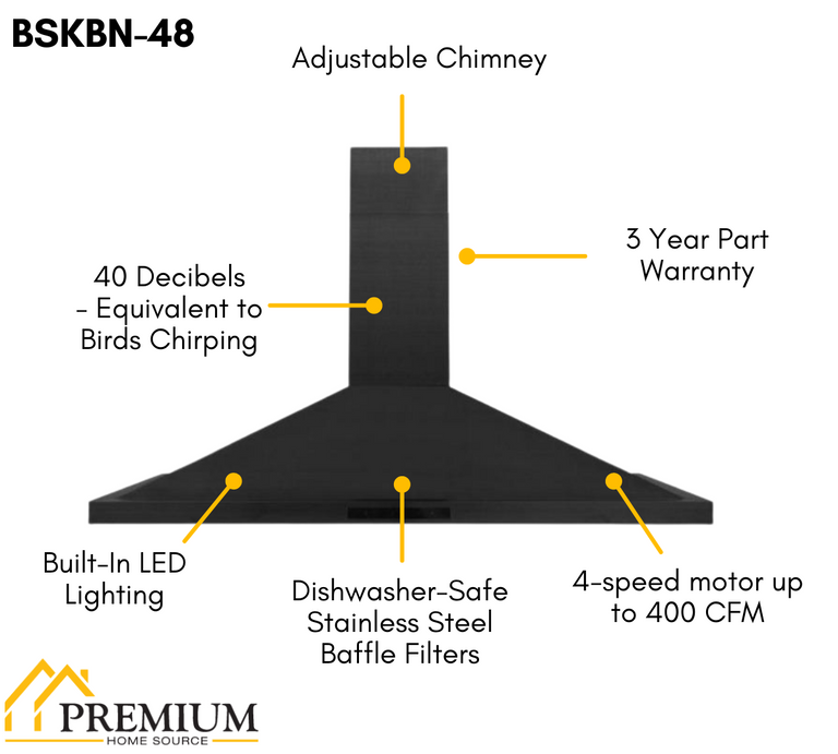 ZLINE Appliance Package - 48 in. Dual Fuel Range, Range Hood, Microwave Drawer, Refrigerator in Black Stainless - 4KPR-RABRH48-MW