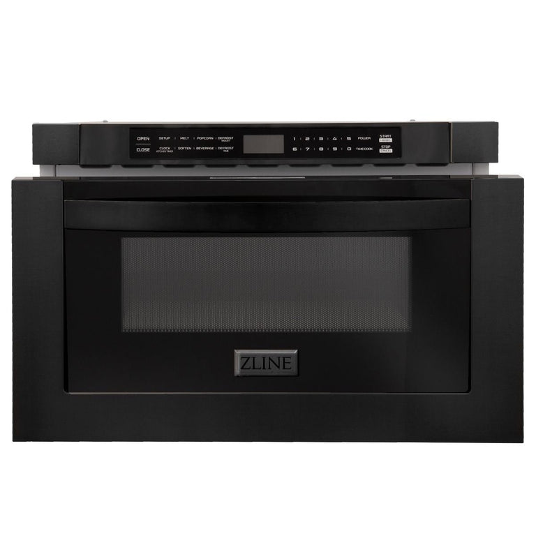 ZLINE Appliance Package - 48 in. Dual Fuel Range, Range Hood, Microwave Drawer, Refrigerator in Black Stainless - 4KPR-RABRH48-MW