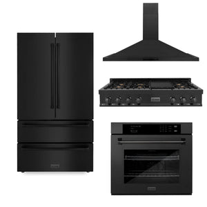 Products ZLINE Appliance Package -Kitchen Package with Black Stainless Steel Refrigeration, 48" Rangetop, 48" Range Hood and 30" Single Wall Oven