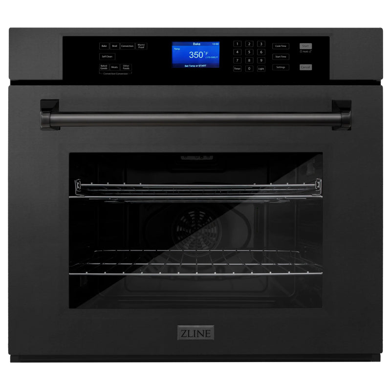 ZLINE Appliance Package - Kitchen Package with Refrigeration, 36" Black Stainless Steel Gas Rangetop, 36" Convertible Vent Range Hood, 30" Single Wall Oven, and 24" Tall Tub Dishwasher - 5KPR-RTBRH36-AWSDWV