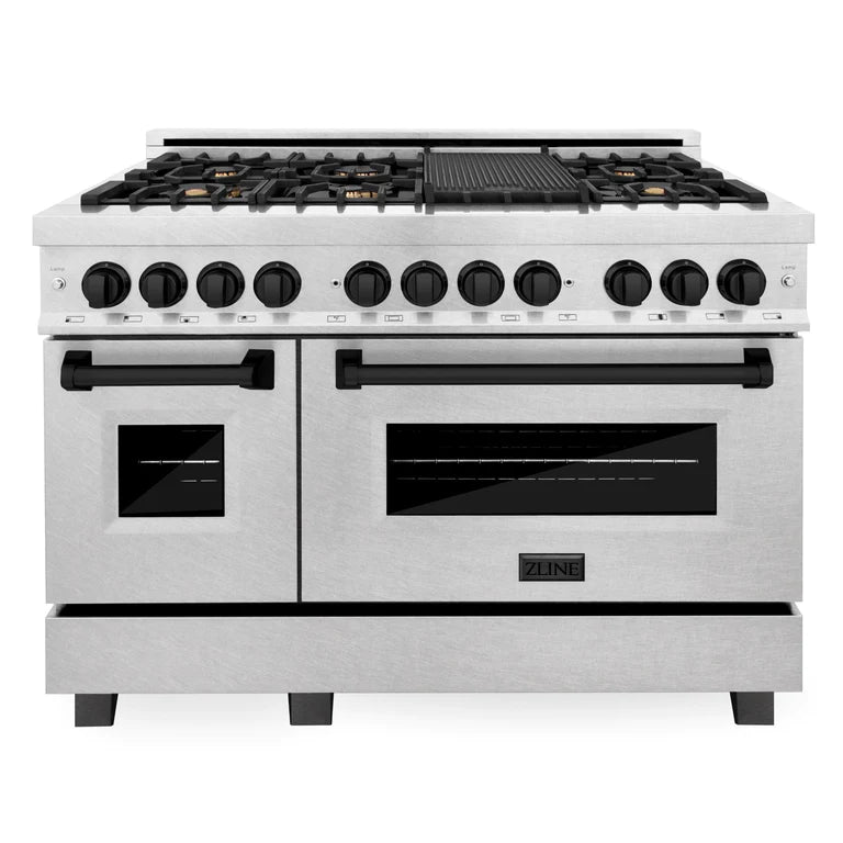 ZLINE Autograph 48 in. Gas Burner/Electric Oven in DuraSnow Stainless Steel with Matte Black Accents, RASZ-SN-48-MB