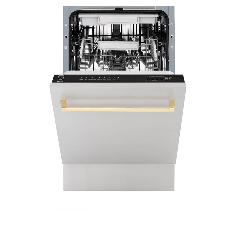 ZLINE Autograph Edition 18 in. Dishwasher in Stainless Steel with Champagne Bronze Handle