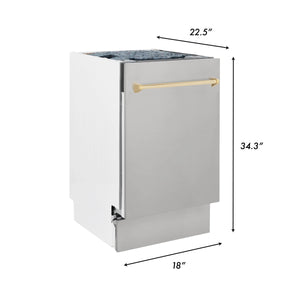 ZLINE Autograph Edition 18 in. Dishwasher in Stainless Steel with Champagne Bronze Handle