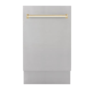 ZLINE Autograph Edition 18 in. Dishwasher in Stainless Steel with Champagne Bronze Handle - DWVZ-304-18-CB