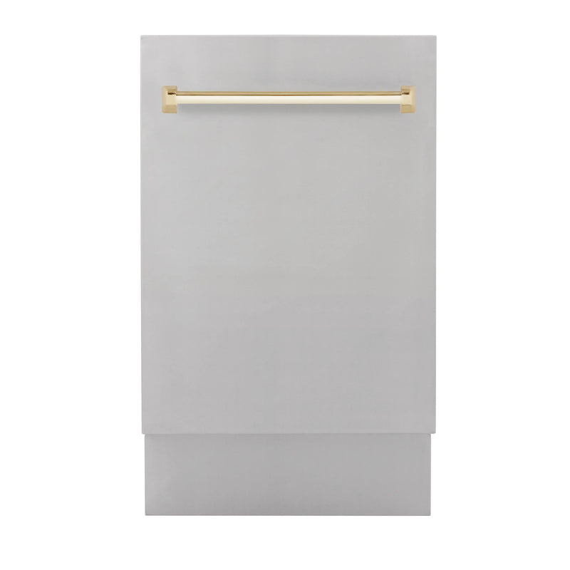 ZLINE Autograph Edition 18 in. Dishwasher in Stainless Steel with Champagne Bronze Handle - DWVZ-304-18-CB