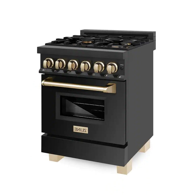ZLINE Autograph Edition 24" 2.8 cu. ft. Dual Fuel Range with Gas Stove and Electric Oven in Black Stainless Steel with Accents - RABZ-24