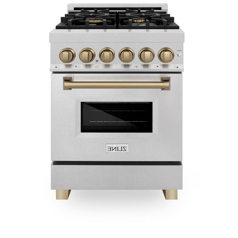 ZLINE Autograph Edition 24" 2.8 cu. ft. Dual Fuel Range with Gas Stove and Electric Oven in DuraSnow Stainless Steel with Accents - RASZ-SN-24