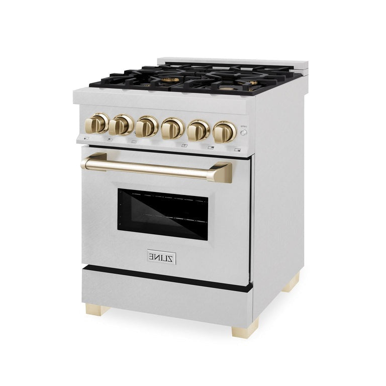 ZLINE Autograph Edition 24" 2.8 cu. ft. Dual Fuel Range with Gas Stove and Electric Oven in DuraSnow Stainless Steel with Accents - RASZ-SN-24