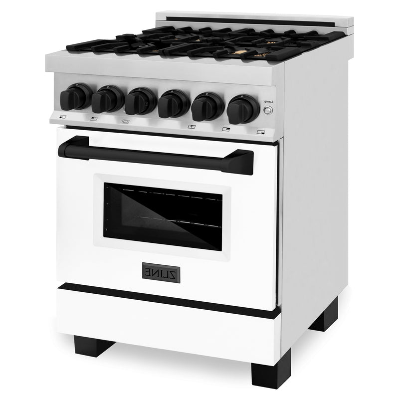 ZLINE Autograph Edition 24" 2.8 cu. ft. Dual Fuel Range with Gas Stove and Electric Oven in Stainless Steel with White Matte Door and Accents