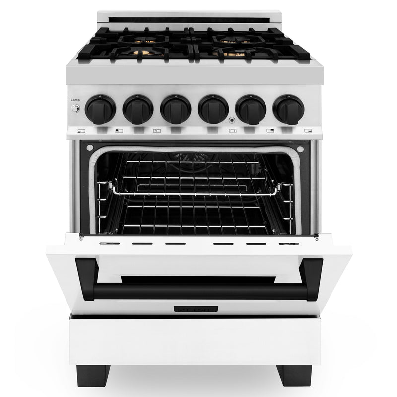 ZLINE Autograph Edition 24" 2.8 cu. ft. Dual Fuel Range with Gas Stove and Electric Oven in Stainless Steel with White Matte Door and Accents