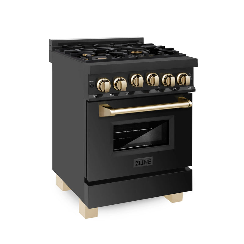 ZLINE Autograph Edition 24" 2.8 cu. ft. Range with Gas Stove and Gas Oven in Black Stainless Steel with Accents