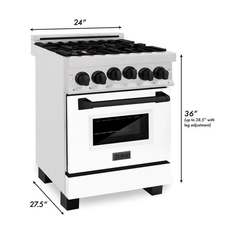 ZLINE Autograph Edition 24" 2.8 cu. ft. Range with Gas Stove and Gas Oven in DuraSnow Stainless Steel with White Matte Door and Matte Black Accents 