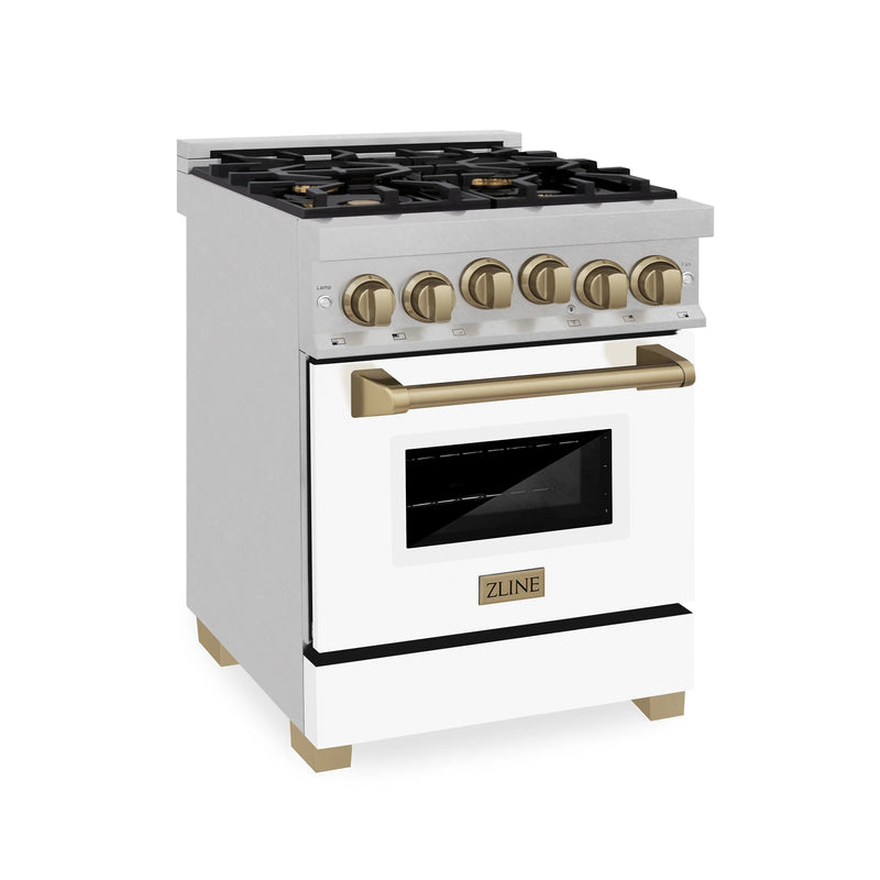 ZLINE Autograph Edition 24" 2.8 cu. ft. Range with Gas Stove and Gas Oven in DuraSnow Stainless Steel with White Matte Door and Matte Black Accents 