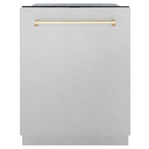 ZLINE Autograph Edition 24" 3rd Rack Top Control Tall Tub Dishwasher in DuraSnow Stainless Steel with Accent Handle, 45dBa