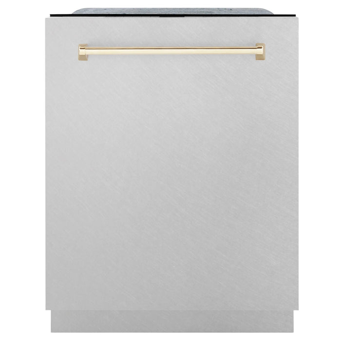 ZLINE Autograph Edition 24" 3rd Rack Top Control Tall Tub Dishwasher in DuraSnow Stainless Steel with Accent Handle, 45dBa - DWMTZ-SN-24