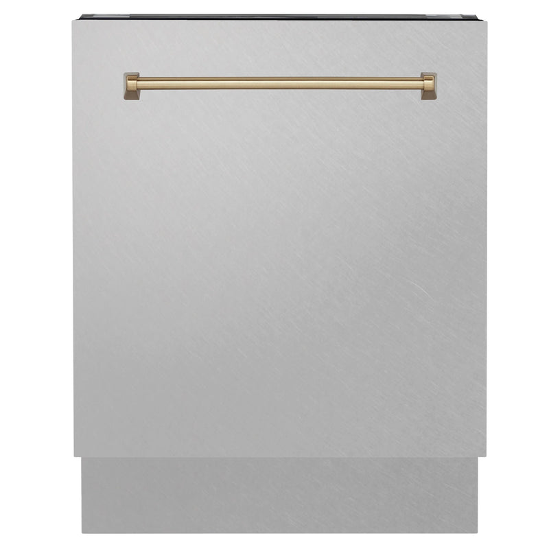 ZLINE Autograph Edition 24" 3rd Rack Top Control Tall Tub Dishwasher in DuraSnow Stainless Steel with Accent Handle, 51dBa