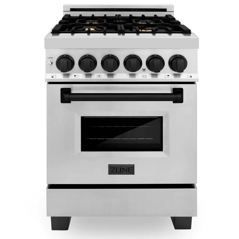 ZLINE Autograph Edition 24 in. 2.8 cu. ft. Dual Fuel Range with Gas Stove and Electric Oven in Stainless Steel with Matte Black Accents, RAZ-24-MB