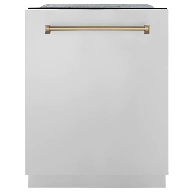 ZLINE Autograph Edition 24 In. Tall Dishwasher, Touch Control, in Stainless Steel with Champagne Bronze Handle, DWMTZ-304-24-CB