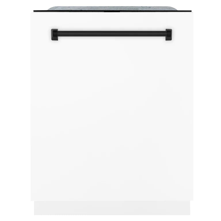 ZLINE Autograph Edition 24 inch Tall Dishwasher, Touch Control, in White Matte with Matte Black Handle, DWMTZ-WM-24-MB