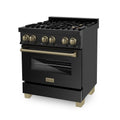 ZLINE Autograph Edition 30" 4.0 cu. ft. Dual Fuel Range with Gas Stove and Electric Oven in Black Stainless Steel with Accents