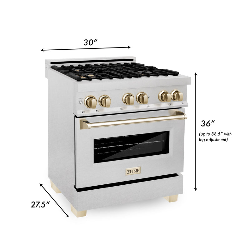ZLINE Autograph Edition 30" 4.0 cu. ft. Dual Fuel Range with Gas Stove and Electric Oven in DuraSnow Stainless Steel with Accents
