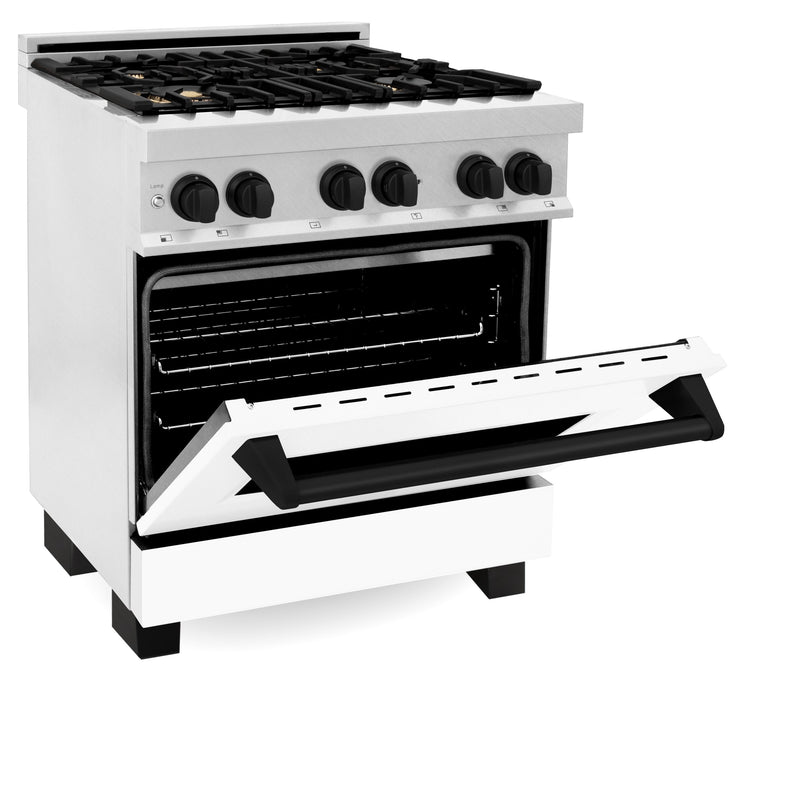 ZLINE Autograph Edition 30" 4.0 cu. ft. Dual Fuel Range with Gas Stove and Electric Oven in DuraSnow Stainless Steel with White Matte Door and Accents
