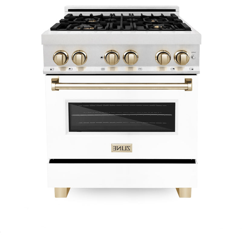 ZLINE Autograph Edition 30" 4.0 cu. ft. Dual Fuel Range with Gas Stove and Electric Oven in DuraSnow Stainless Steel with White Matte Door and Accents