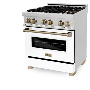 ZLINE Autograph Edition 30" 4.0 cu. ft. Dual Fuel Range with Gas Stove and Electric Oven in Stainless Steel with White Matte Door and Accents