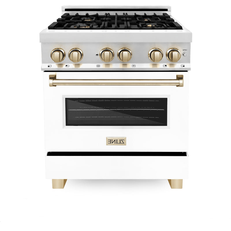 ZLINE Autograph Edition 30" 4.0 cu. ft. Dual Fuel Range with Gas Stove and Electric Oven in Stainless Steel with White Matte Door and Accents