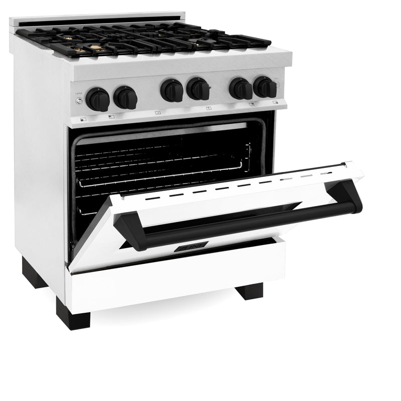 ZLINE Autograph Edition 30" 4.0 cu. ft. Range with Gas Stove and Gas Oven in DuraSnow Stainless Steel with White Matte Door and Accents