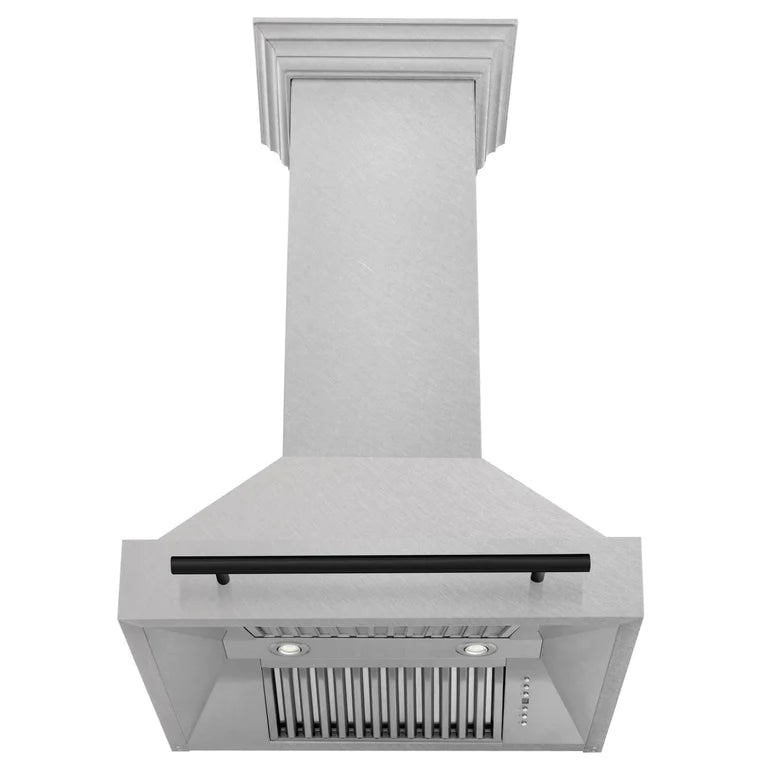 ZLINE Autograph Edition 30 Inch DuraSnow Stainless Steel Range Hood with Matte Black Handle, 8654SNZ-30-MB