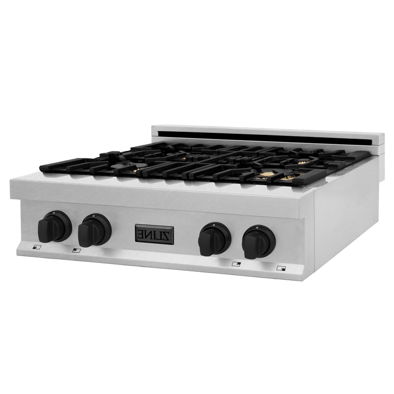 ZLINE Autograph Edition 30" Porcelain Rangetop with 4 Gas Burners in DuraSnow Stainless Steel With Accents