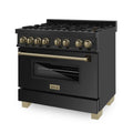 ZLINE Autograph Edition 36" 4.6 cu. ft. Dual Fuel Range with Gas Stove and Electric Oven in Black Stainless Steel with Accents