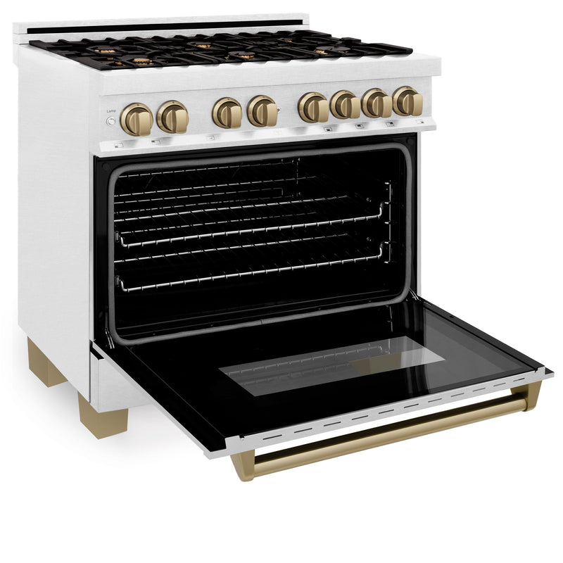 ZLINE Autograph Edition 36" 4.6 cu. ft. Dual Fuel Range with Gas Stove and Electric Oven in DuraSnow Stainless Steel with Accents
