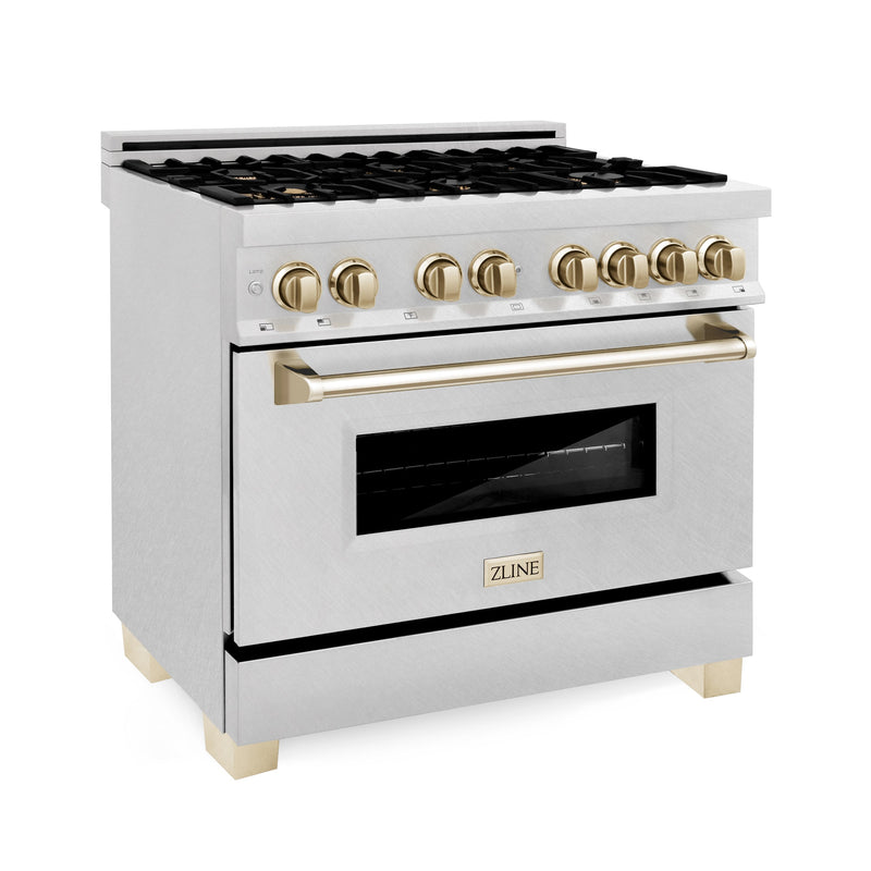 ZLINE Autograph Edition 36" 4.6 cu. ft. Dual Fuel Range with Gas Stove and Electric Oven in DuraSnow Stainless Steel with Accents