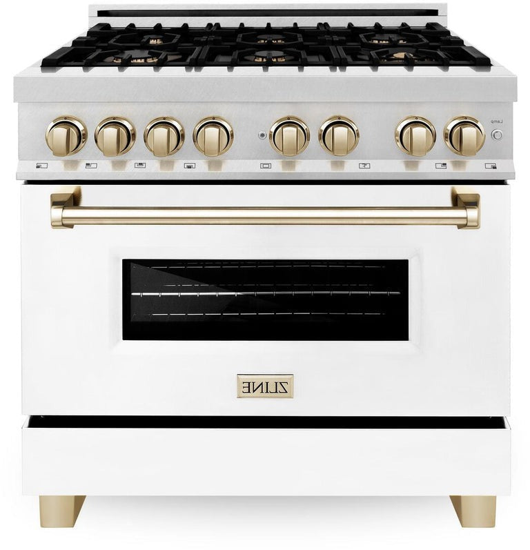 ZLINE Autograph Edition 36" 4.6 cu. ft. Dual Fuel Range with Gas Stove and Electric Oven in DuraSnow Stainless Steel with White Matte Door and Accents - RASZ-WM-36