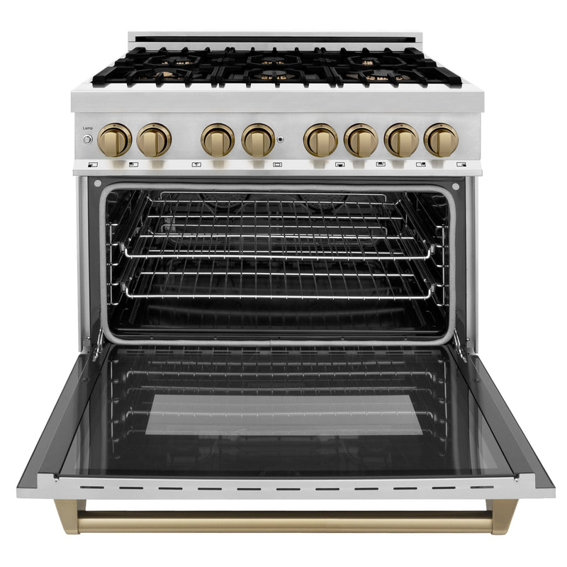 ZLINE Autograph Edition 36" 4.6 cu. ft. Dual Fuel Range with Gas Stove and Electric Oven in Stainless Steel with Accents