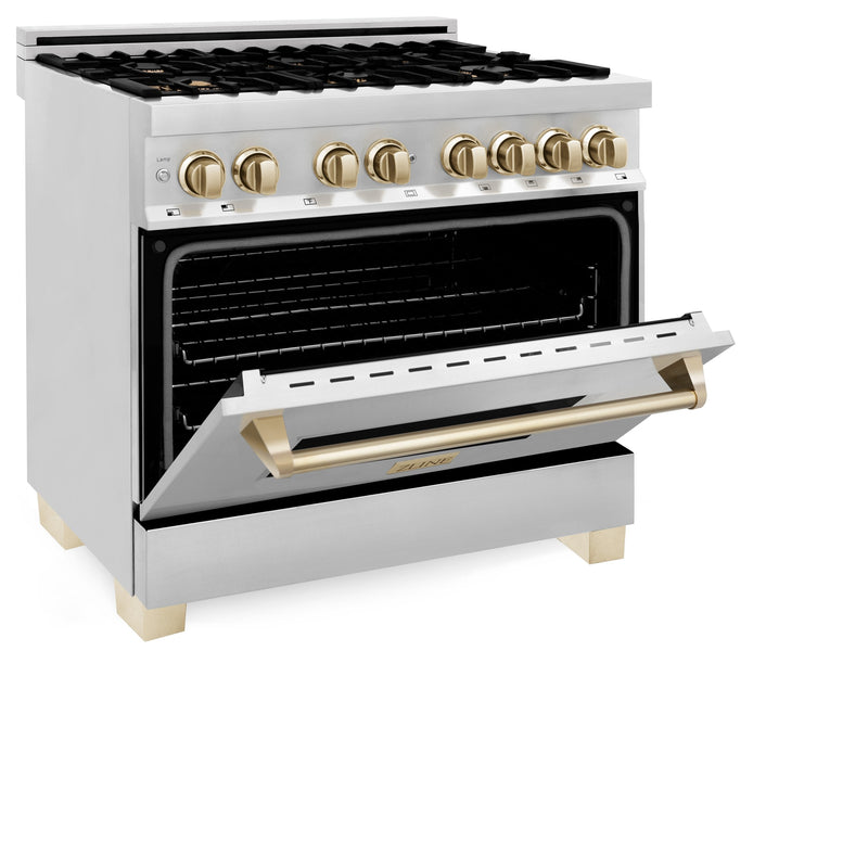 ZLINE Autograph Edition 36" 4.6 cu. ft. Dual Fuel Range with Gas Stove and Electric Oven in Stainless Steel with Accents