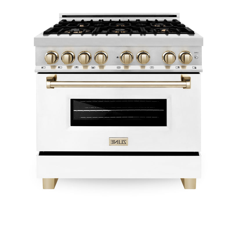 ZLINE Autograph Edition 36" 4.6 cu. ft. Dual Fuel Range with Gas Stove and Electric Oven in Stainless Steel with White Matte Door and Accents