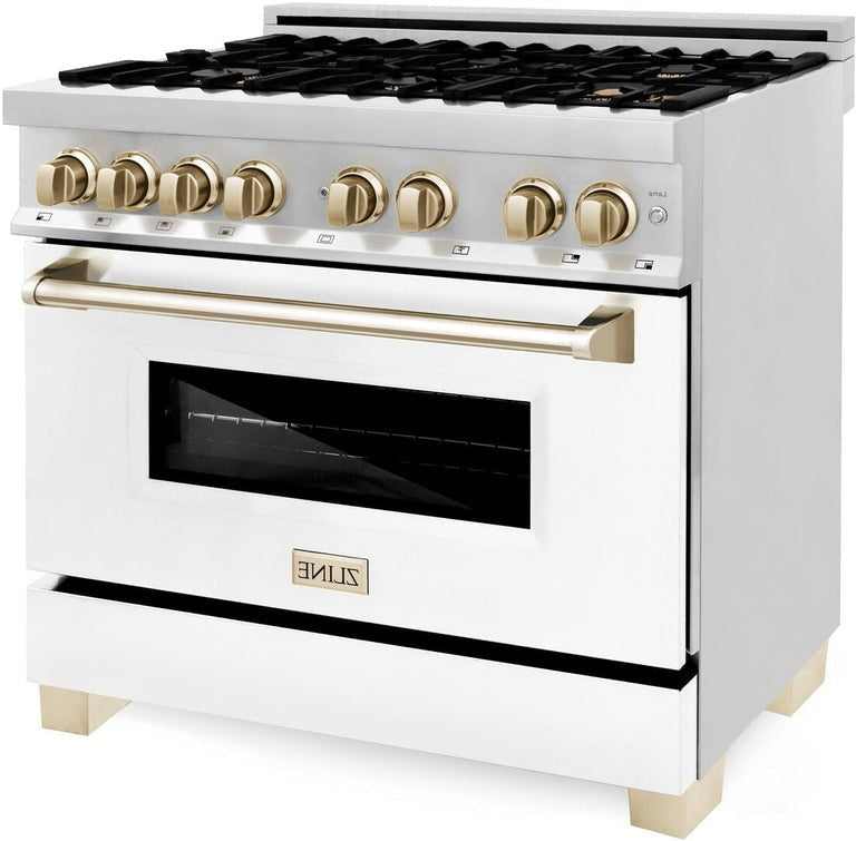 ZLINE Autograph Edition 36" 4.6 cu. ft. Dual Fuel Range with Gas Stove and Electric Oven in Stainless Steel with White Matte Door and Accents - RAZ-WM-36