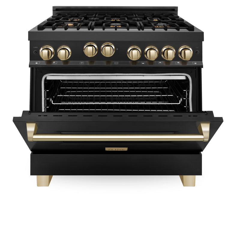 ZLINE Autograph Edition 36" 4.6 cu. ft. Range with Gas Stove and Gas Oven in Black Stainless Steel with Accents