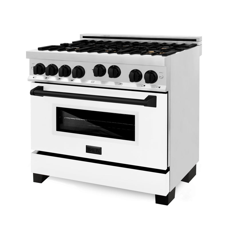 ZLINE Autograph Edition 36" 4.6 cu. ft. Range with Gas Stove and Gas Oven in Stainless Steel with White Matte Door and Accents