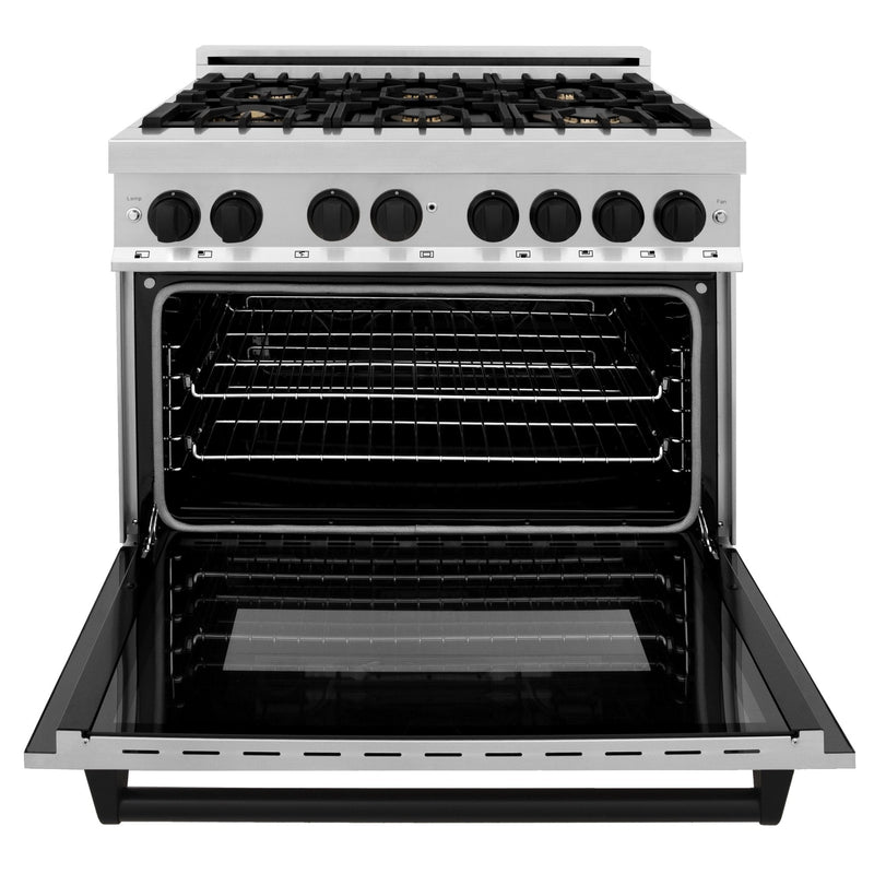 ZLINE Autograph Edition 36 in. 4.6 cu. ft. Dual Fuel Range with Gas Stove and Electric Oven in Stainless Steel with Matte Black Accents (RAZ-36-MB)