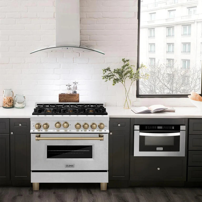 ZLINE Autograph Edition 36 in. Gas Range in DuraSnow Stainless Steel with Champagne Accents, RGSZ-SN-36-CB