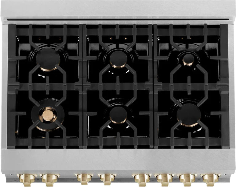 ZLINE Autograph Edition 36 in. Gas Range in DuraSnow Stainless Steel with Champagne Accents, RGSZ-SN-36-CB