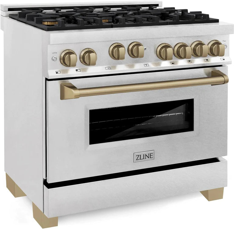 ZLINE Autograph Edition 36 in. Gas Range in DuraSnow Stainless Steel with Champagne Accents, RGSZ-SN-36-CB