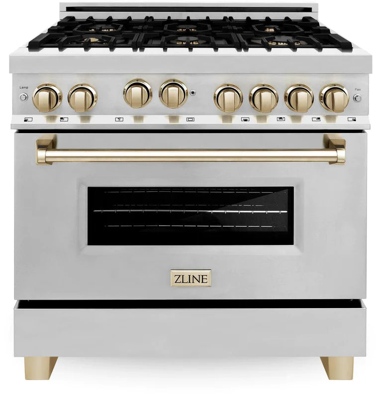 ZLINE Autograph Edition 36 in. Gas Range in Stainless Steel with Champagne Bronze Accents, RGZ-36-CB